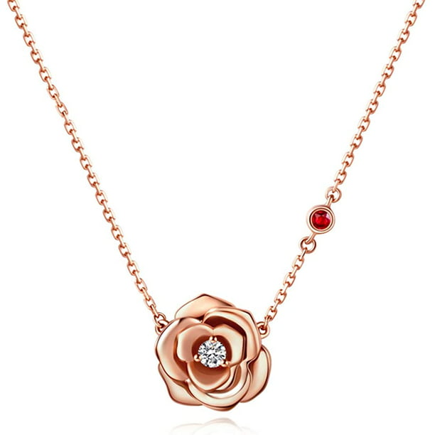 14K Rose Gold-plated 925 Silver Rose Flower Pendant with 16 Necklace Jewels Obsession Flower Necklace 
